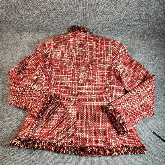 Rafella Womens Woven Jacket Red White Raw Hems Womens Size 10 Acrylic Wool Blend - Picture 2 of 10